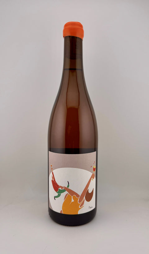 A bottle of Cuvée Marion, Château de Cranne, AOC Vin de France (organic) 2023 with a label featuring an illustration of a person and plants.