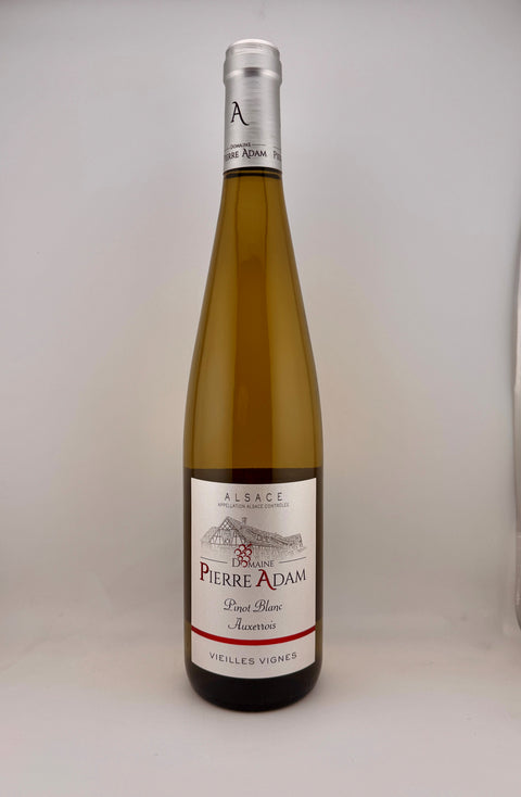 A bottle of Domaine Pierre Adam Pinot Blanc wine - white wine