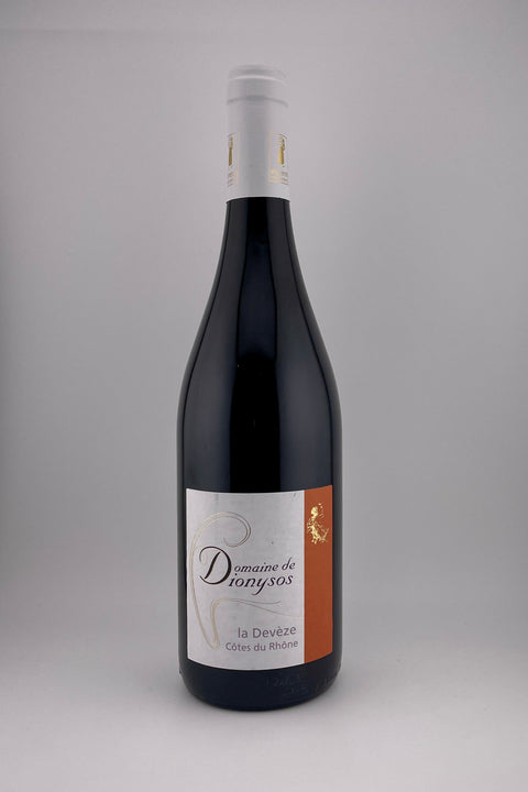 a bottle of Deveze, Domaine Dionysos, AOC Côtes du Rhône, 2019, red wine