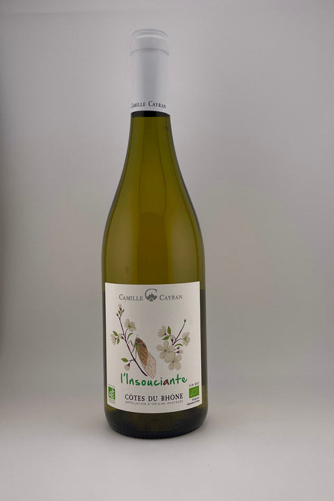 a bottle of L'Insouciante, Cave de Cairanne, AOC Côtes du Rhône, 2021, white wine