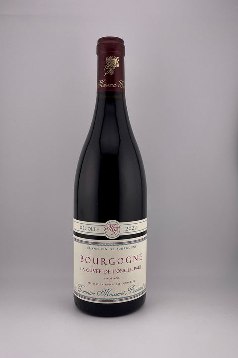 A bottle of L'Oncle Paul, Domaine Moissenet, AOC Bourgogne, 2022, red wine