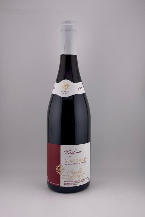 a bottle of Masfraise, Domaine Charmet, AOC Beaujolais, 2021, red wine