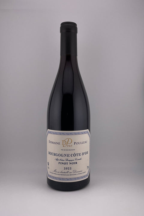 a bottle of Pinot Noir, Domaine Poulleau, AOC Bourgogne, 2022, red wine