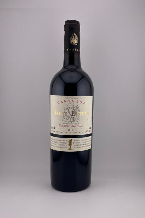 a bottle of Ganymède, Château St Esteve, Corbières Boutenac, 2016, red wine
